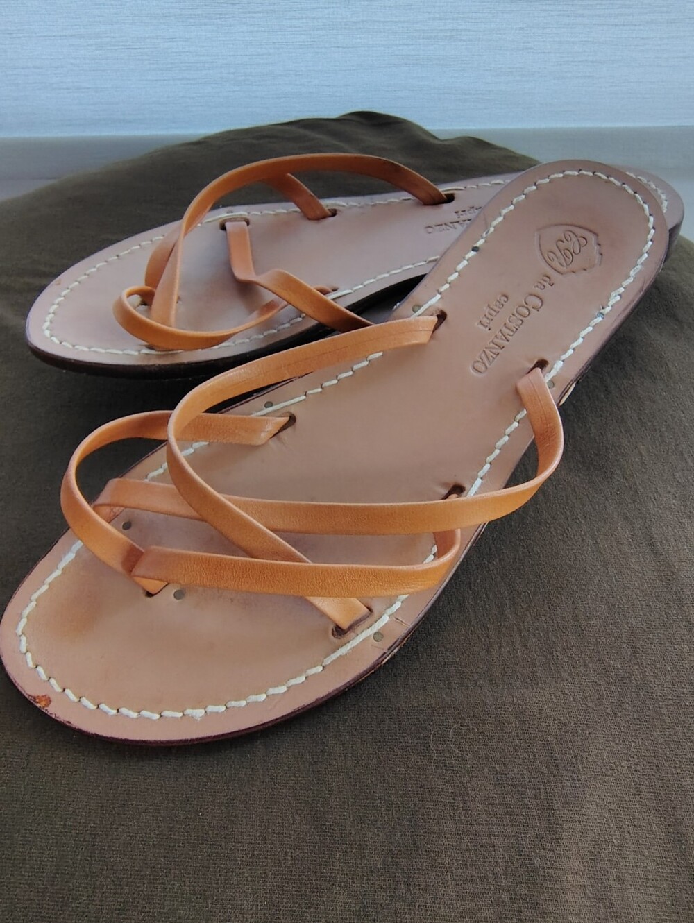 da Costanzo Capri Italian Tan Leather Strappy Flat Sandals Size 36 (US 6)